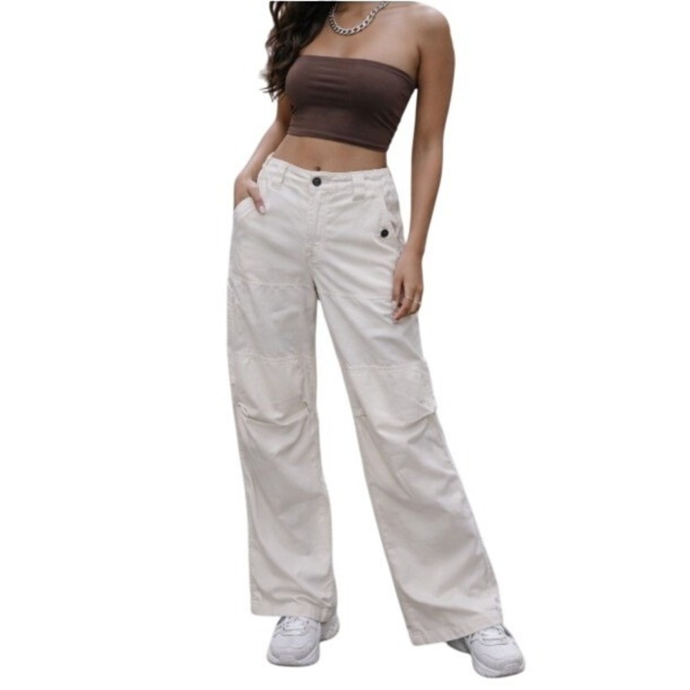 Marithe Francois Girbaud White Cargo Street Pants Wide Leg Articulated Knee 8